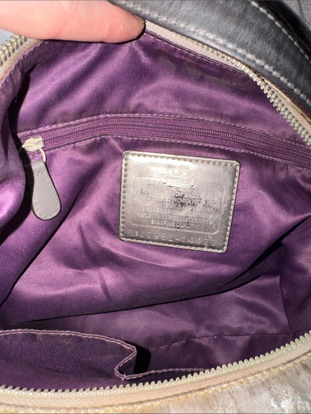 Coach Metallic Signature Hobo Shoulder Bag in Silver Gray - Picture 3 of 4